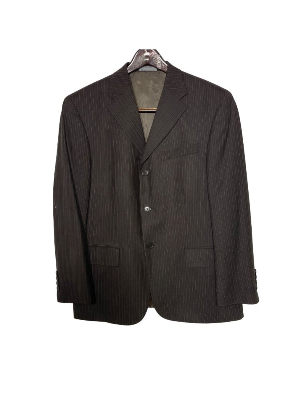Oscar de la Renta Perfect Press 100% Wool Pinstripe 3 Button Blazer Brown Sz 40S
